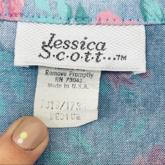 Vintage cotton denim floral print blazer M - Picture 5 of 15